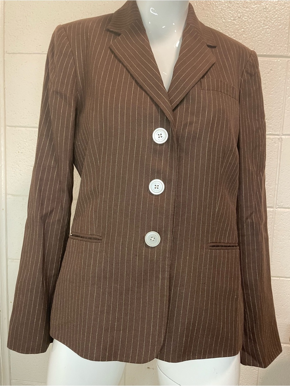 Chaps Brown Pinstripe Blazer Jacket